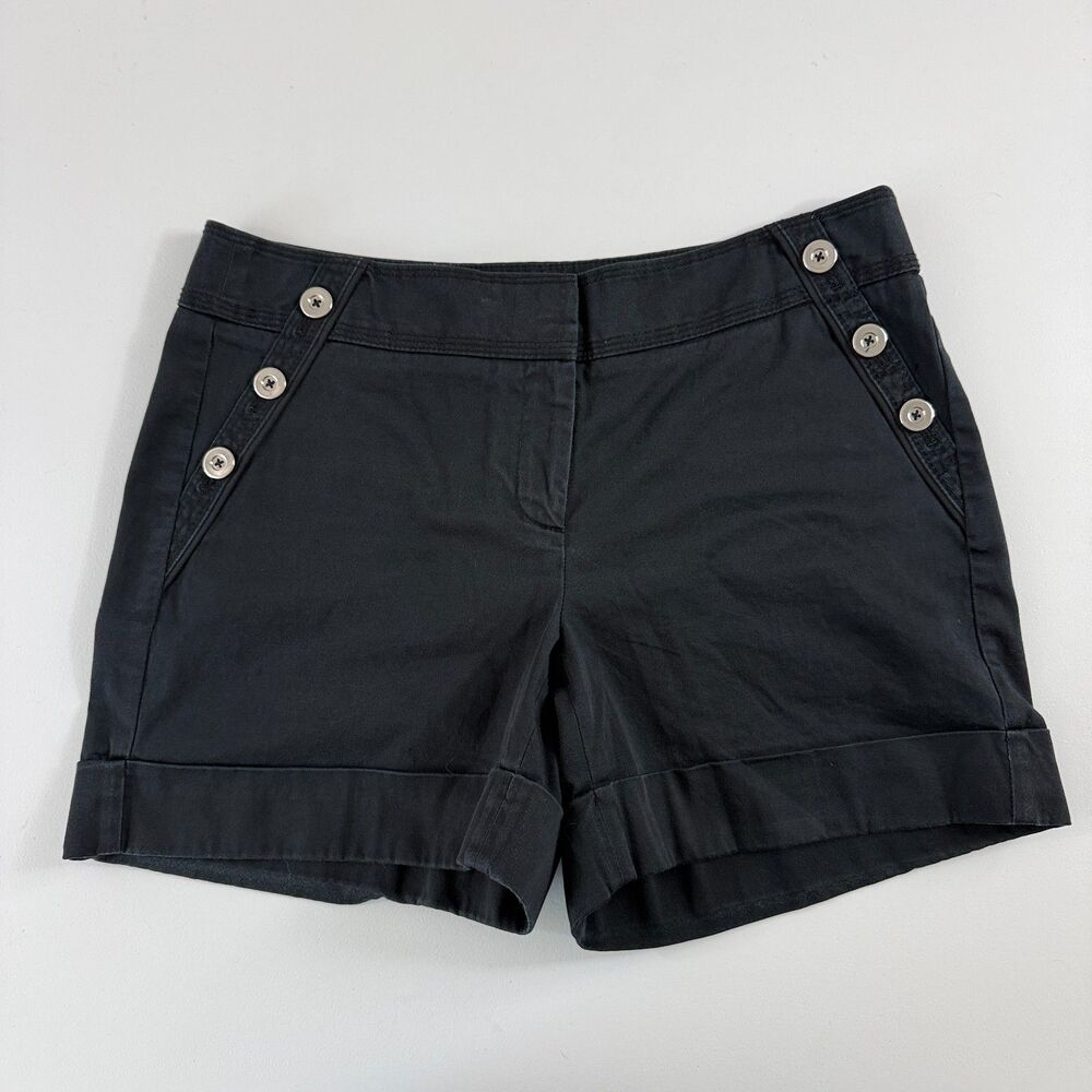 White House Black Market Black Cuffed Sailor Style Button Shorts Women's 4